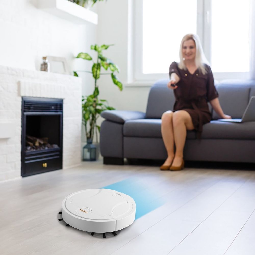 White  Intelligent Sweeping Robot With Mop Function Automatic Charging Vacuum For Hardwood Floor
