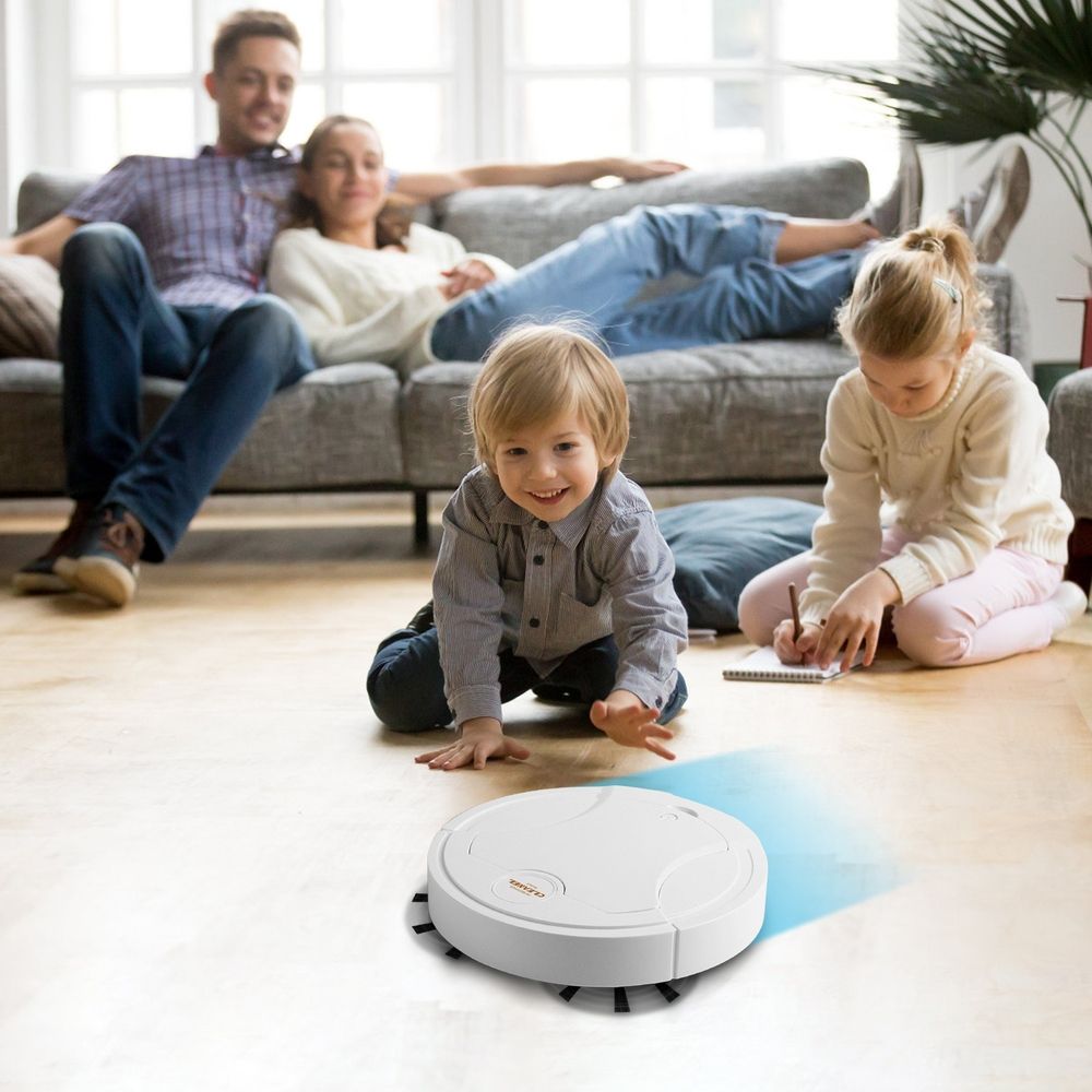 White  Intelligent Sweeping Robot With Mop Function Automatic Charging Vacuum For Hardwood Floor