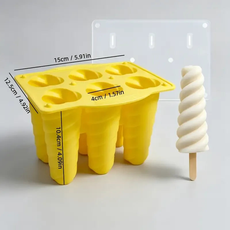6-Cavity Spiral Ice Pop Mould, Silicone with Dust Covers, White Colour