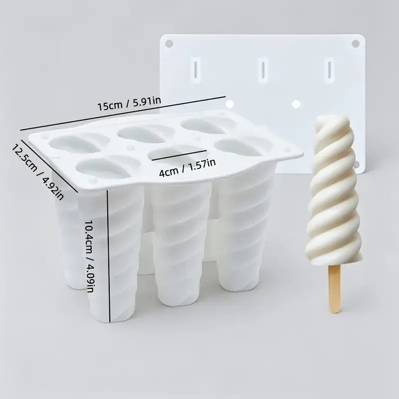 6-Cavity Spiral Ice Pop Mould, Silicone with Dust Covers, White Colour