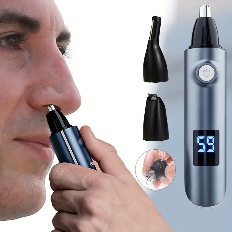 4-in-1 Electric Nose Hair Trimmer, LED Display, Waterproof(BLUE)