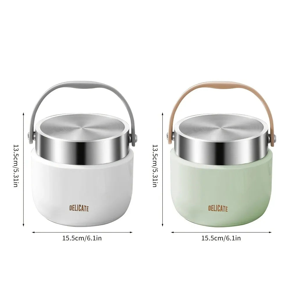 304 Stainless Steel Thermal Food Jar Long Lasting Warmth 6-12H Leakproof with Folding Spoon Commute Outdoor(white)