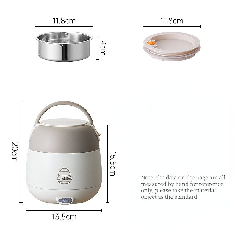 Portable USB Heating Lunch Box, 6-Layer Temperature Locking, Leakproof Sealed, 304 Stainless Steel Inner Tank, Car Bento Box（gray）