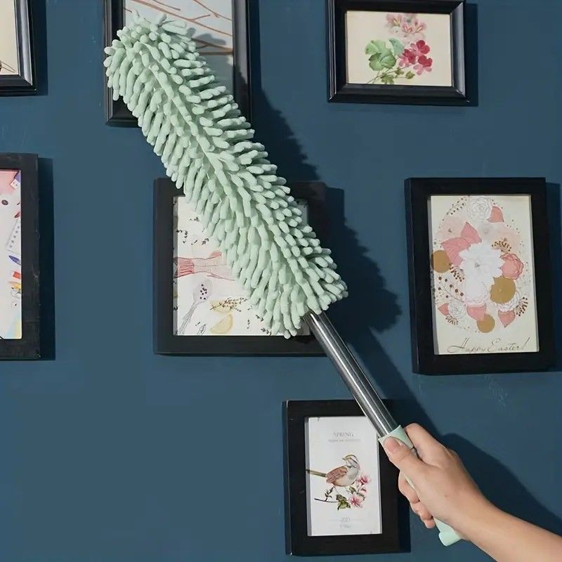 Extendable Electrostatic Duster | Stainless Steel Pole + Microfiber Cloth | Traps Dust & Pet Hair Without Spreading, Reaches High Corners for Effortless Home Cleaning!/pale green