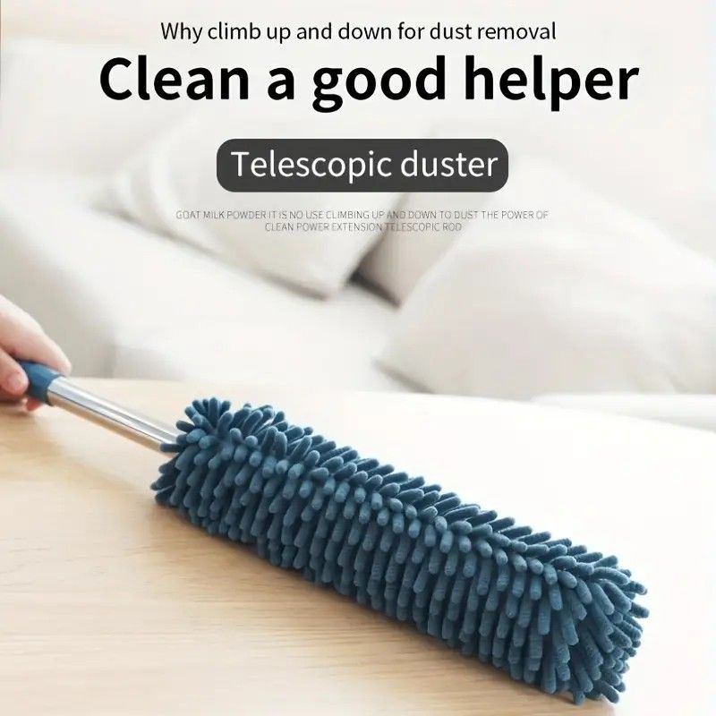 Extendable Electrostatic Duster | Stainless Steel Pole + Microfiber Cloth | Traps Dust & Pet Hair Without Spreading, Reaches High Corners for Effortless Home Cleaning!/pale green