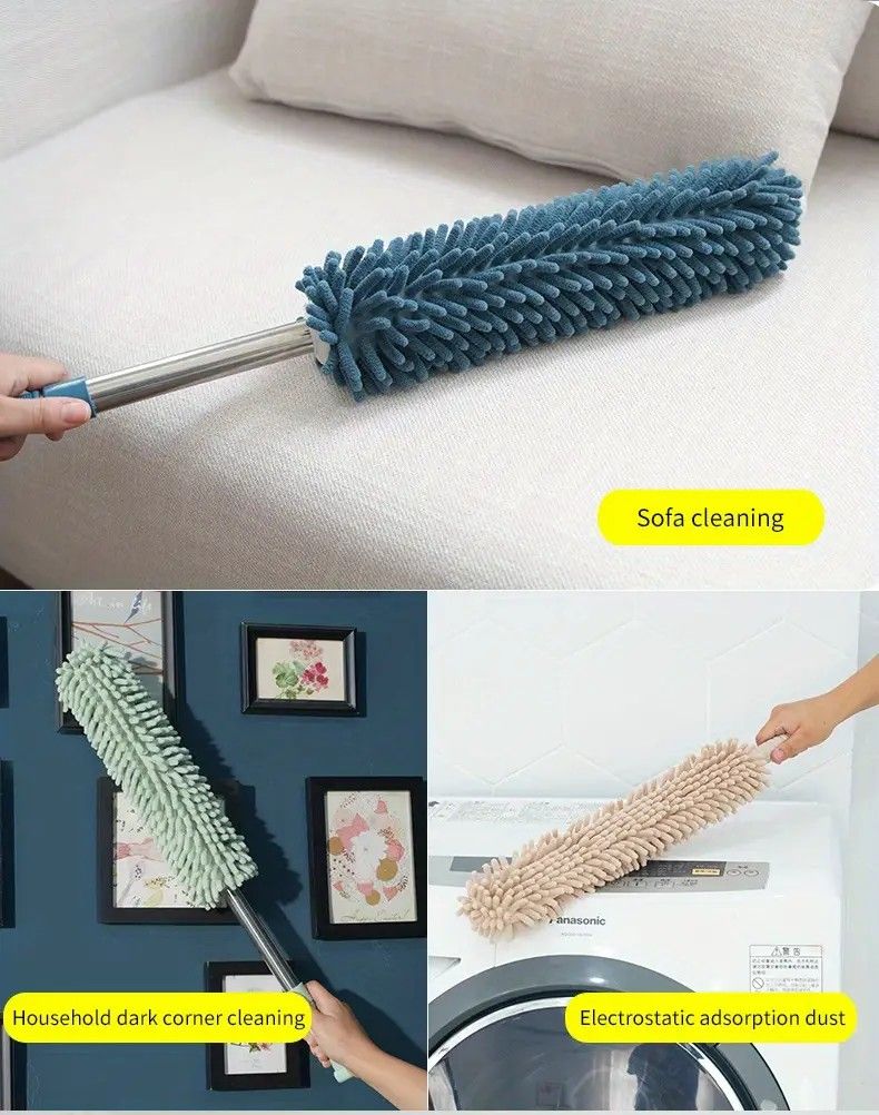 Extendable Electrostatic Duster | Stainless Steel Pole + Microfiber Cloth | Traps Dust & Pet Hair Without Spreading, Reaches High Corners for Effortless Home Cleaning!/pale green