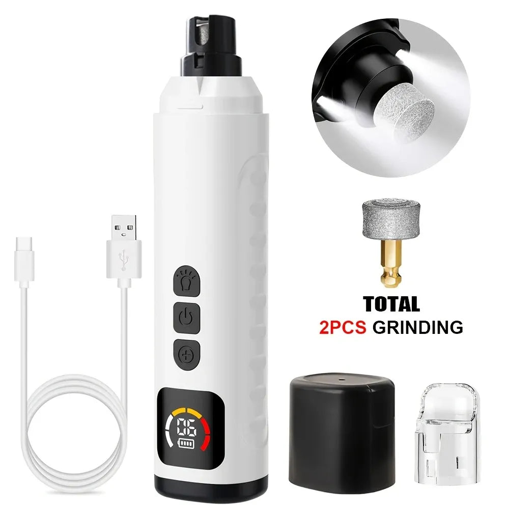 Electric Pet Nail Grinder w/ LED, 6-Speed, Low Noise & Dust Cap(WHITE)