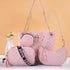 Quilted 4-Piece Bag Set, Large Tote & Crossbody Combo with Tassel Chain(white)