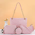 Quilted 4-Piece Bag Set, Large Tote & Crossbody Combo with Tassel Chain(white)