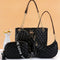 Quilted 4-Piece Bag Set, Large Tote & Crossbody Combo with Tassel Chain(BLACK)