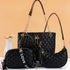Quilted 4-Piece Bag Set, Large Tote & Crossbody Combo with Tassel Chain(BLACK)