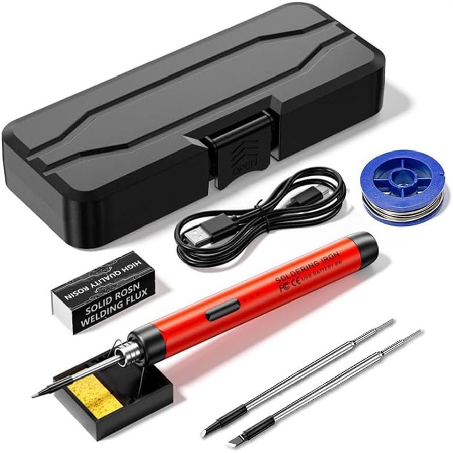 USB Portable Wireless/Plug-in Dual-Mode Soldering Iron: 3s Fast Heating up to 450℃, 3 Temp Settings, Type-C Powered – Your Ideal Tool for Electronic Repairs!(3-head black gear)