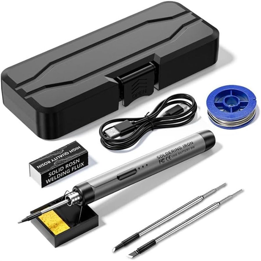 USB Portable Wireless/Plug-in Dual-Mode Soldering Iron: 3s Fast Heating up to 450℃, 3 Temp Settings, Type-C Powered – Your Ideal Tool for Electronic Repairs!(3-head black gear)