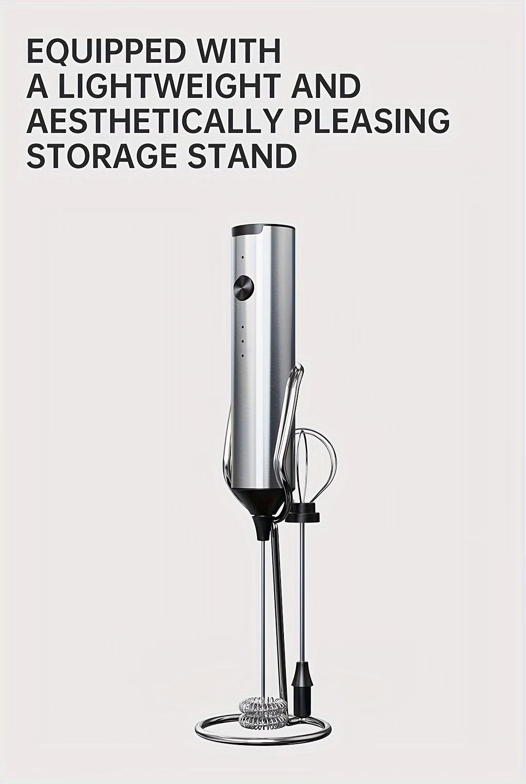 Electric Milk Frother Egg Beater 2-in-1 Type-C Charging 304 Stainless Steel 3-Speed Adjustable Dual Replaceable Heads 1500mAh Coffee Foaming Baking Artifact.*(Double-layer electric milk bubbler+egg beater+storage bracket +TypeC charging cable)