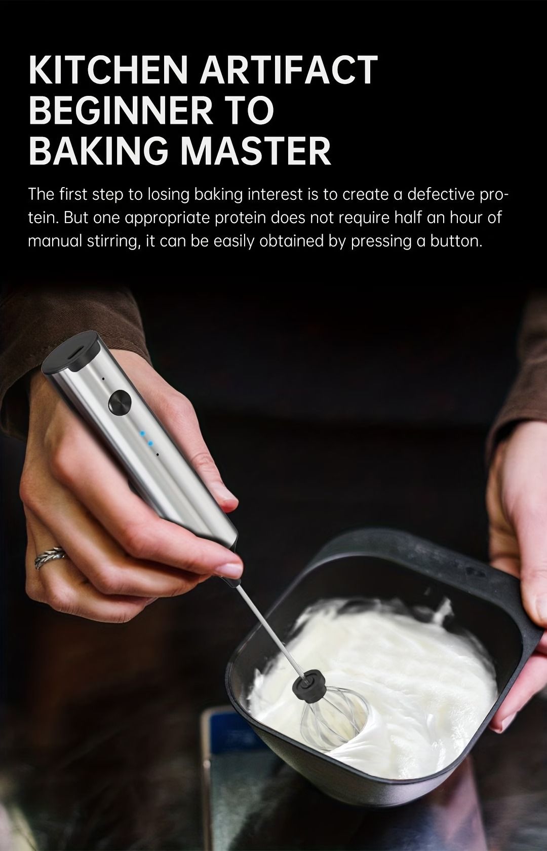 Electric Milk Frother Egg Beater 2-in-1 Type-C Charging 304 Stainless Steel 3-Speed Adjustable Dual Replaceable Heads 1500mAh Coffee Foaming Baking Artifact.*(Double-layer electric milk bubbler+egg beater+storage bracket +TypeC charging cable)