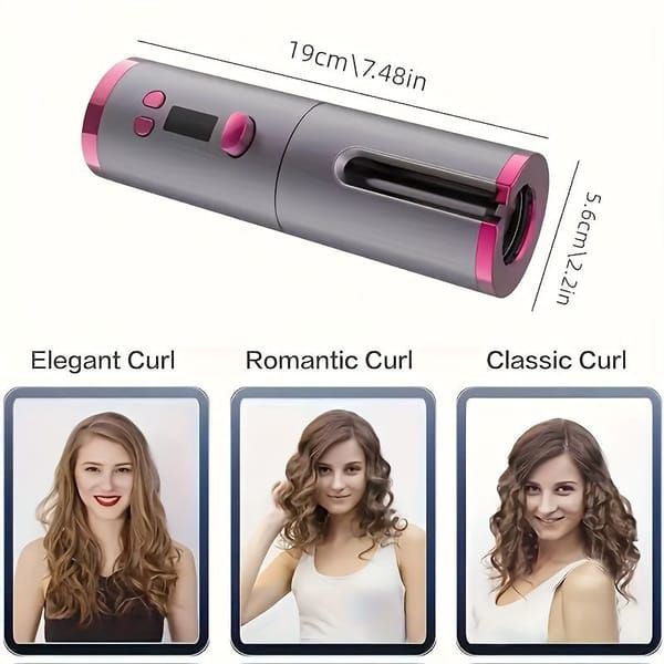Automatic Hair Curler, Cordless Rechargeable Curling Iron with 6 Temp & Timer, Anti-Scald Portable Hair Curler for Travel(white )