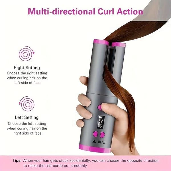 Automatic Hair Curler, Cordless Rechargeable Curling Iron with 6 Temp & Timer, Anti-Scald Portable Hair Curler for Travel(white )