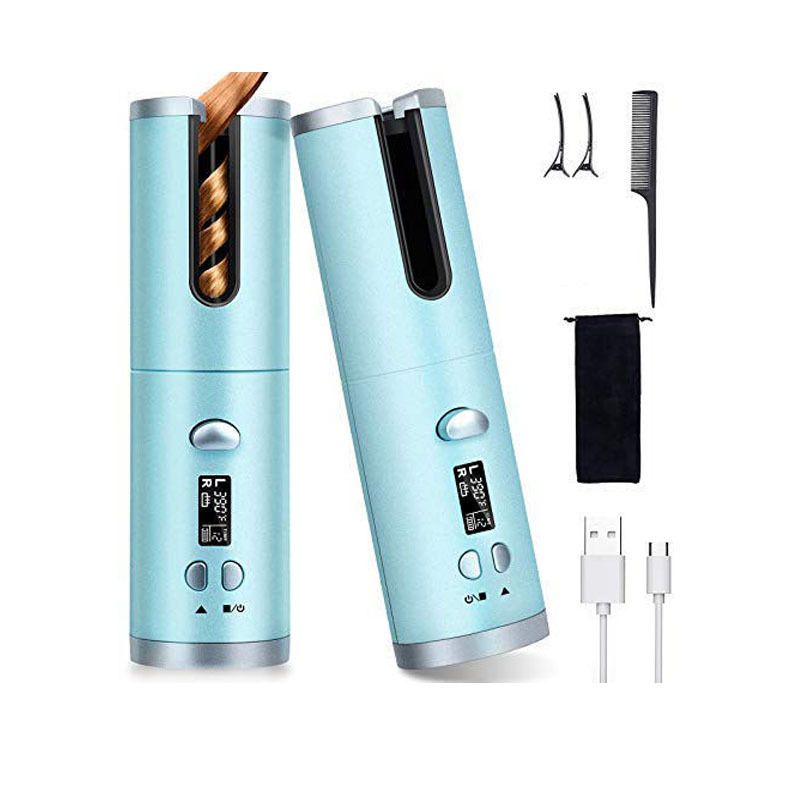 Automatic Hair Curler, Cordless Rechargeable Curling Iron with 6 Temp & Timer, Anti-Scald Portable Hair Curler for Travel(white )