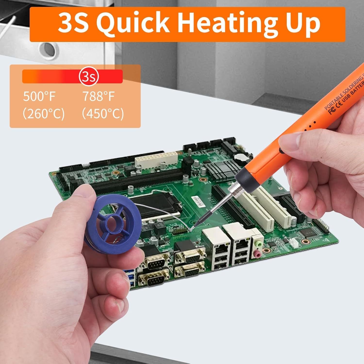 USB Portable Wireless/Plug-in Dual-Mode Soldering Iron: 3s Fast Heating up to 450℃, 3 Temp Settings, Type-C Powered – Your Ideal Tool for Electronic Repairs!(3 gray gears)