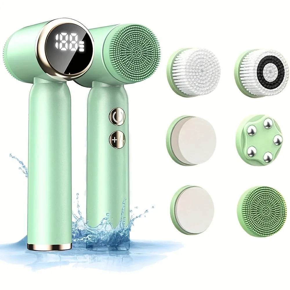 6-in-1 Electric Facial Cleanser, 3-Speed, LED Display(green)