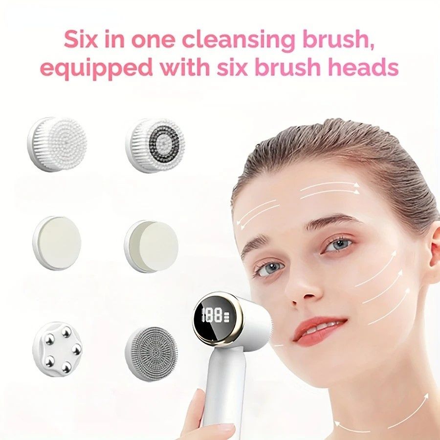 6-in-1 Electric Facial Cleanser, 3-Speed, LED Display(green)