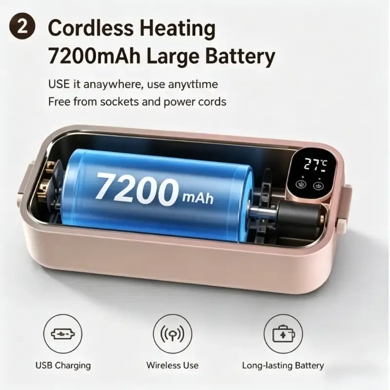 900ml Cordless Electric Heating Lunch Box, 7200mAh Battery, Grey Colour