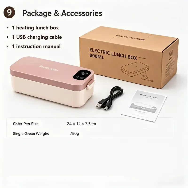 900ml Cordless Electric Heating Lunch Box, 7200mAh Battery, Grey Colour