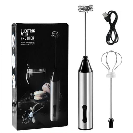 Electric Milk Frother Egg Beater 2-in-1 Type-C Charging Aluminum Alloy Body Dual Interchangeable Heads 1200mAh Coffee Foamer Mixer