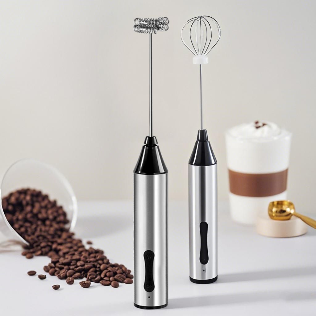 Electric Milk Frother Egg Beater 2-in-1 Type-C Charging Aluminum Alloy Body Dual Interchangeable Heads 1200mAh Coffee Foamer Mixer