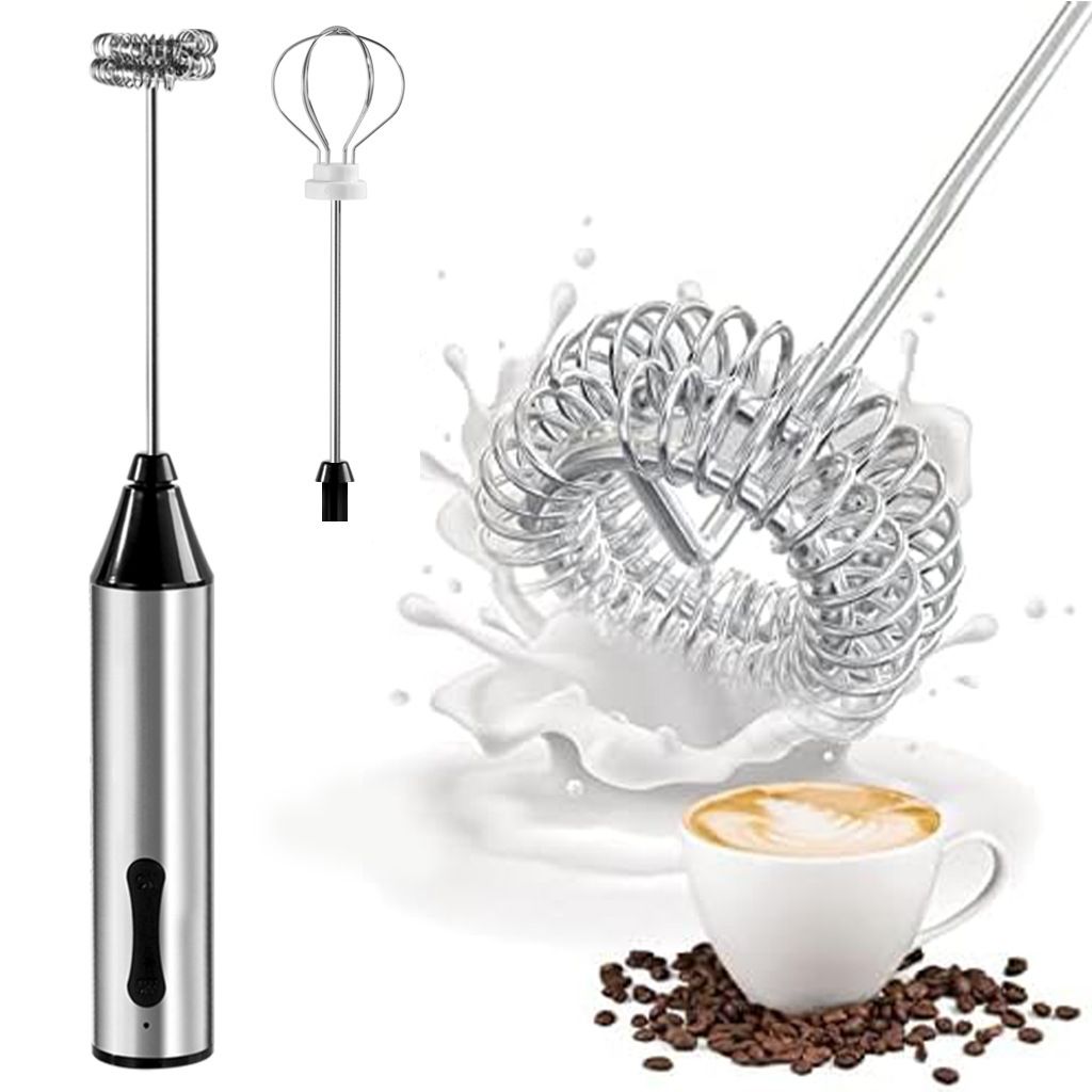 Electric Milk Frother Egg Beater 2-in-1 Type-C Charging Aluminum Alloy Body Dual Interchangeable Heads 1200mAh Coffee Foamer Mixer