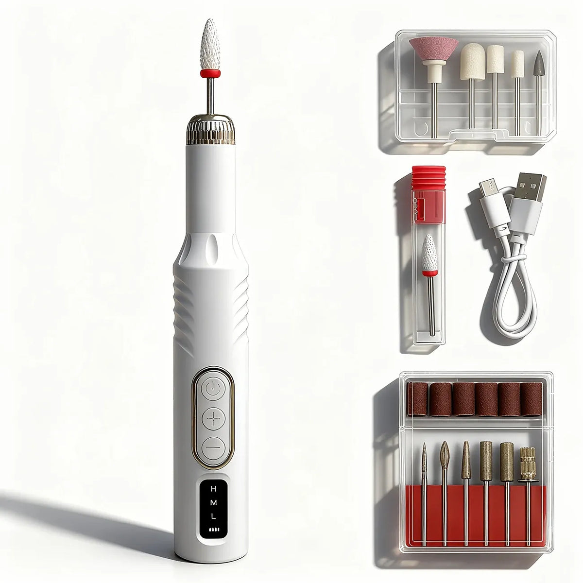 Multi-Functional Nail Drill, 3-Speed, Gentle Gel Removal（WHITE）