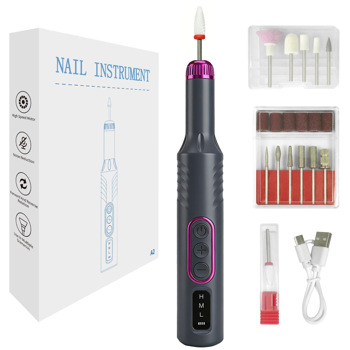 Multi-Functional Nail Drill, 3-Speed, Gentle Gel Removal(pink)