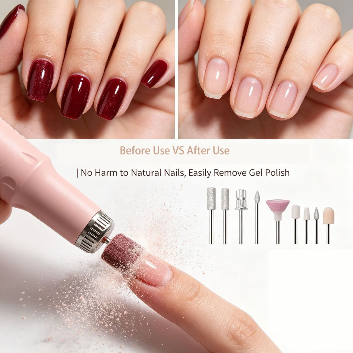 Multi-Functional Nail Drill, 3-Speed, Gentle Gel Removal(grey)