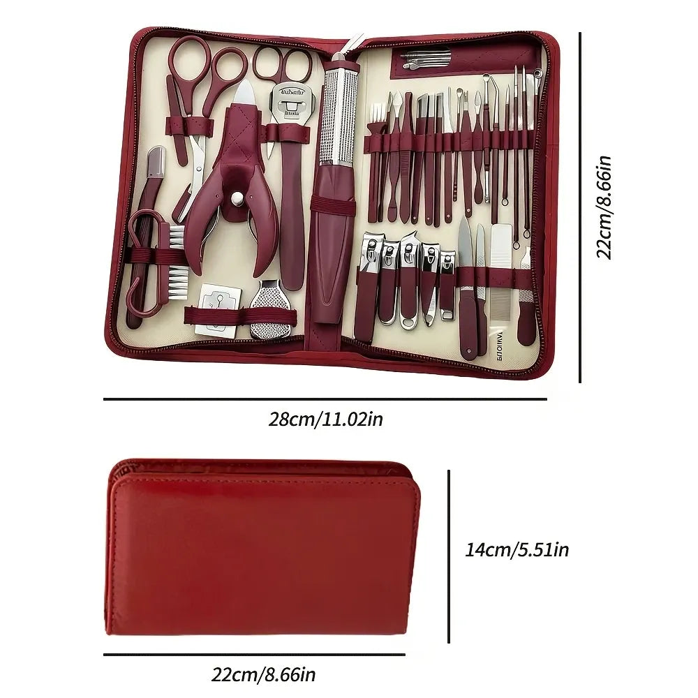 42-Piece Stainless Steel Manicure & Pedicure Set | Sharp & Rust-Resistant | Classic Leather Case, Perfect for Thick Toenails, Ideal Gift for Men & Women/wine red