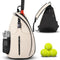 Tennis & Pickleball Dual-Use Sling Bag, Multi-pocket Portable Sports Racket Bag（beige）