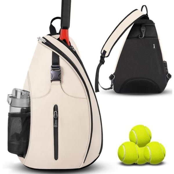 Tennis & Pickleball Dual-Use Sling Bag, Multi-pocket Portable Sports Racket Bag(black)
