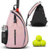 Tennis & Pickleball Dual-Use Sling Bag, Multi-pocket Portable Sports Racket Bag（pink）