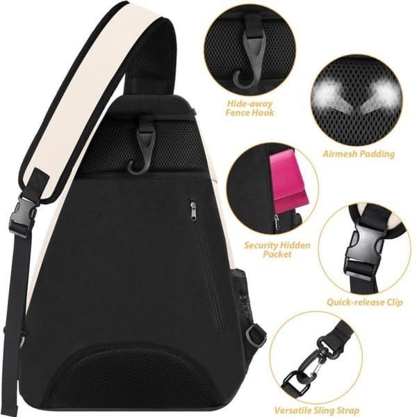 Tennis & Pickleball Dual-Use Sling Bag, Multi-pocket Portable Sports Racket Bag（pink）