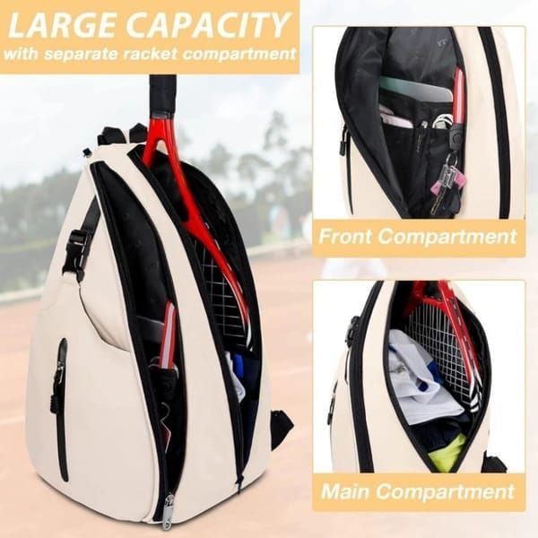 Tennis & Pickleball Dual-Use Sling Bag, Multi-pocket Portable Sports Racket Bag（pink）