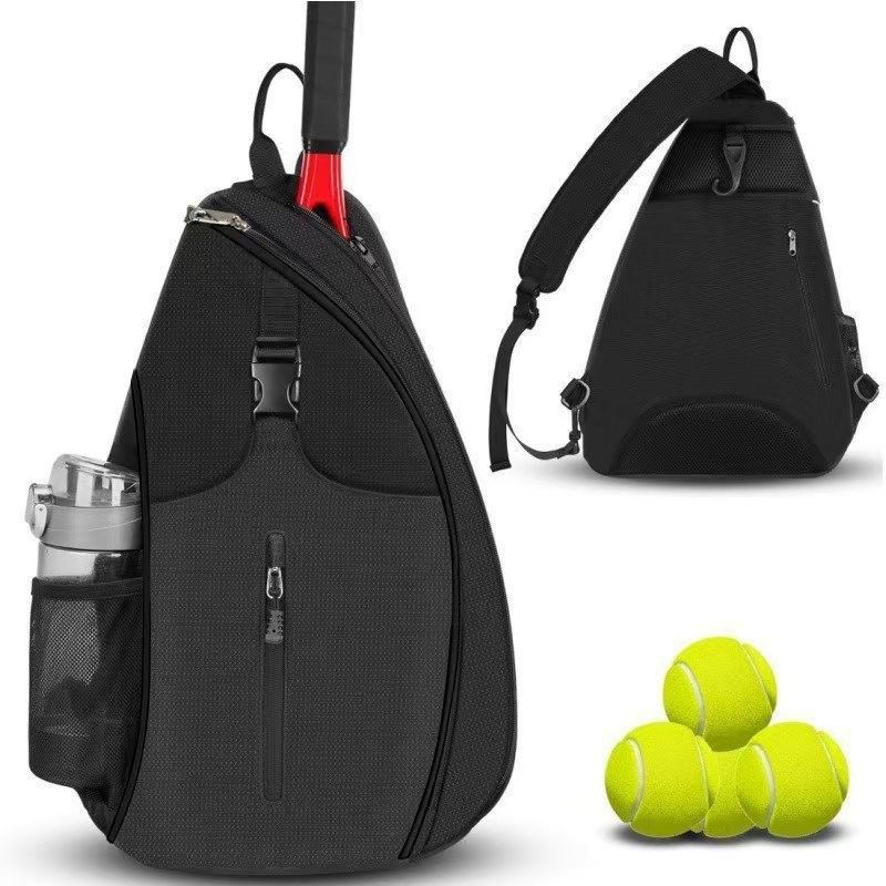 Tennis & Pickleball Dual-Use Sling Bag, Multi-pocket Portable Sports Racket Bag（pink）