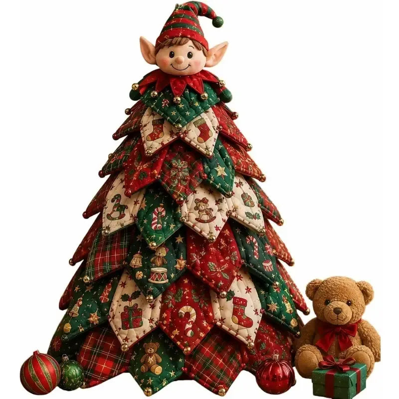 DIY 3D Quilted Fabric Patchwork Christmas Tree Kit, 3D Handmade Sewing Craft with Instructions, Beginner Friendly, Vintage Festive Tabletop Decor Gift/elk