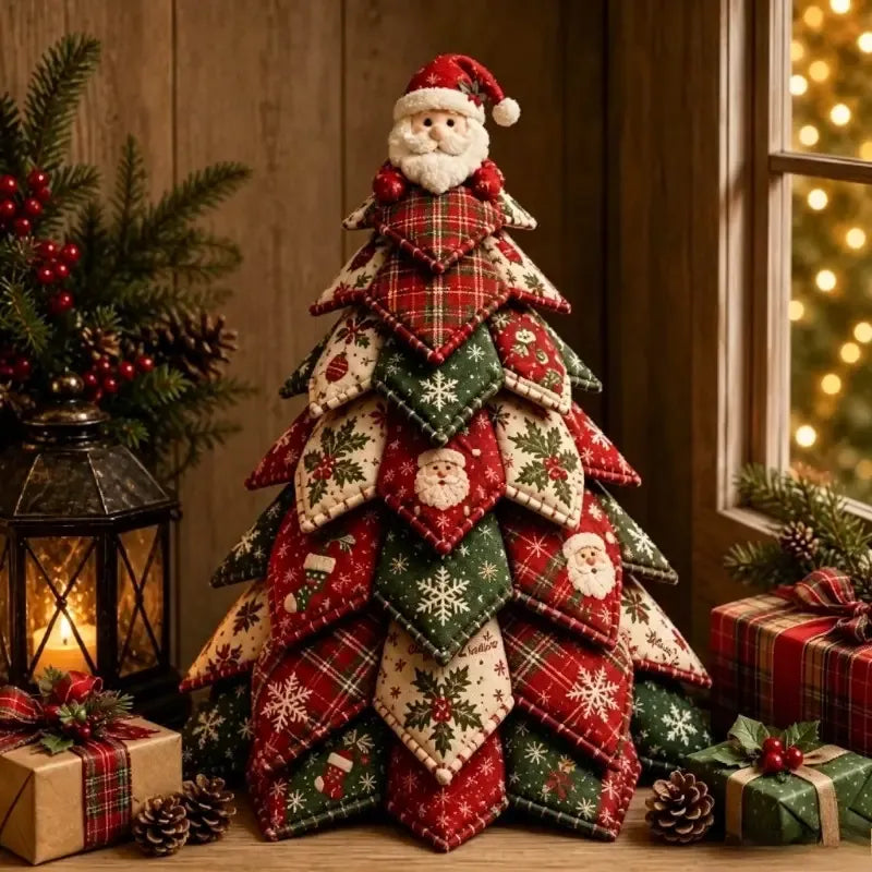 DIY 3D Quilted Fabric Patchwork Christmas Tree Kit, 3D Handmade Sewing Craft with Instructions, Beginner Friendly, Vintage Festive Tabletop Decor Gift/star