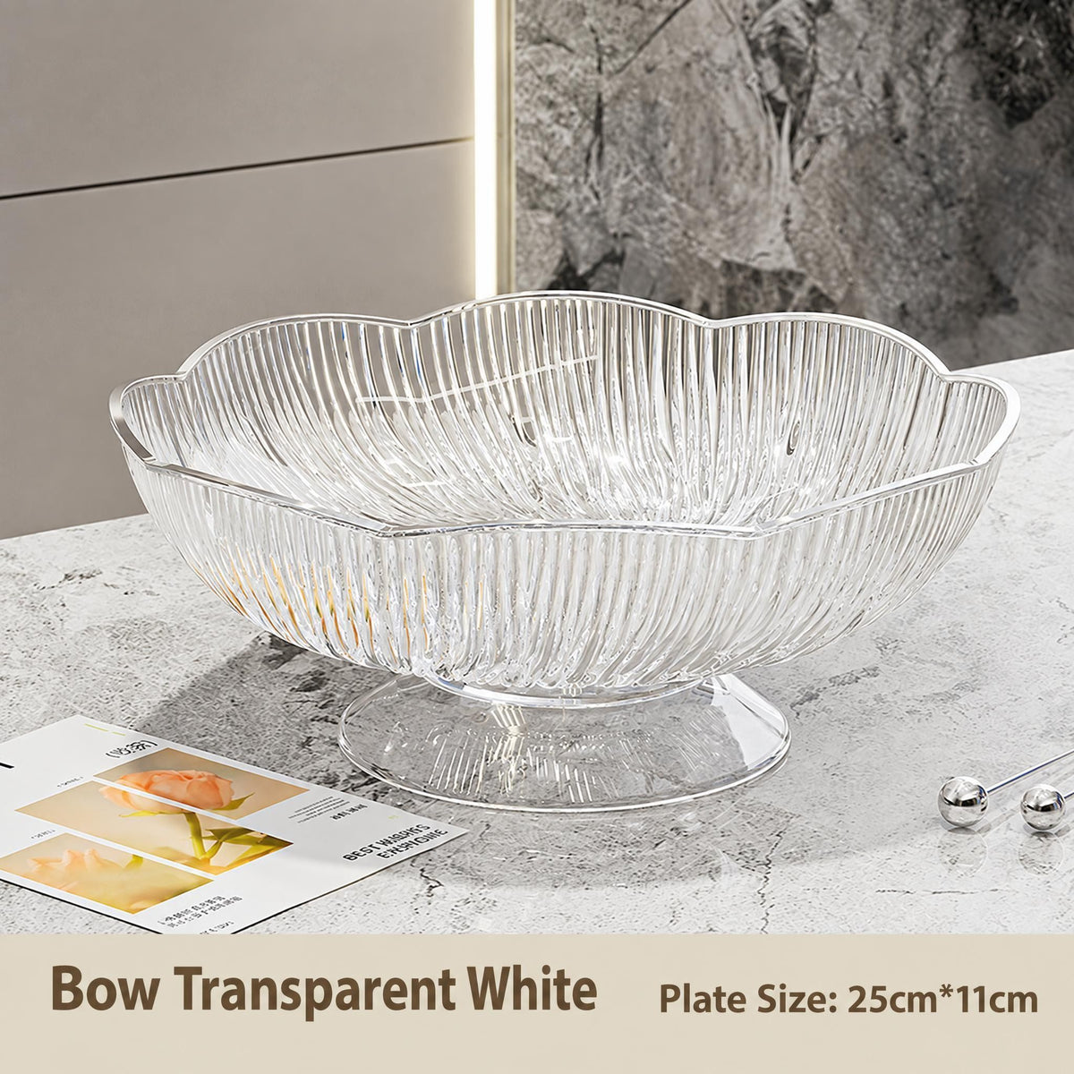 Light Luxury Floral Drainage Fruit Bowl, Petal-Shaped Pedestal Serving Tray, Large Capacity Snack & Home Décor(Light and luxurious white)