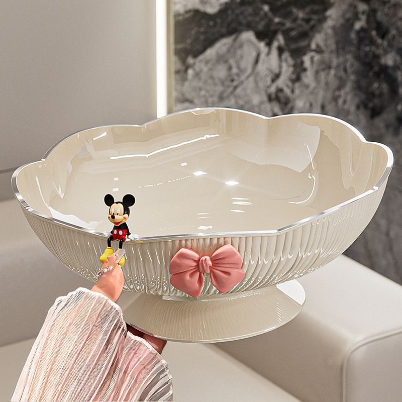 Light Luxury Floral Drainage Fruit Bowl, Petal-Shaped Pedestal Serving Tray, Large Capacity Snack & Home Décor(Light and luxurious white)