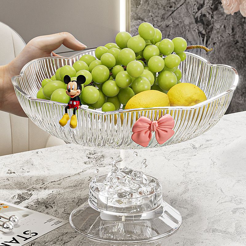 Light Luxury Floral Drainage Fruit Bowl, Petal-Shaped Pedestal Serving Tray, Large Capacity Snack & Home Décor(grey)