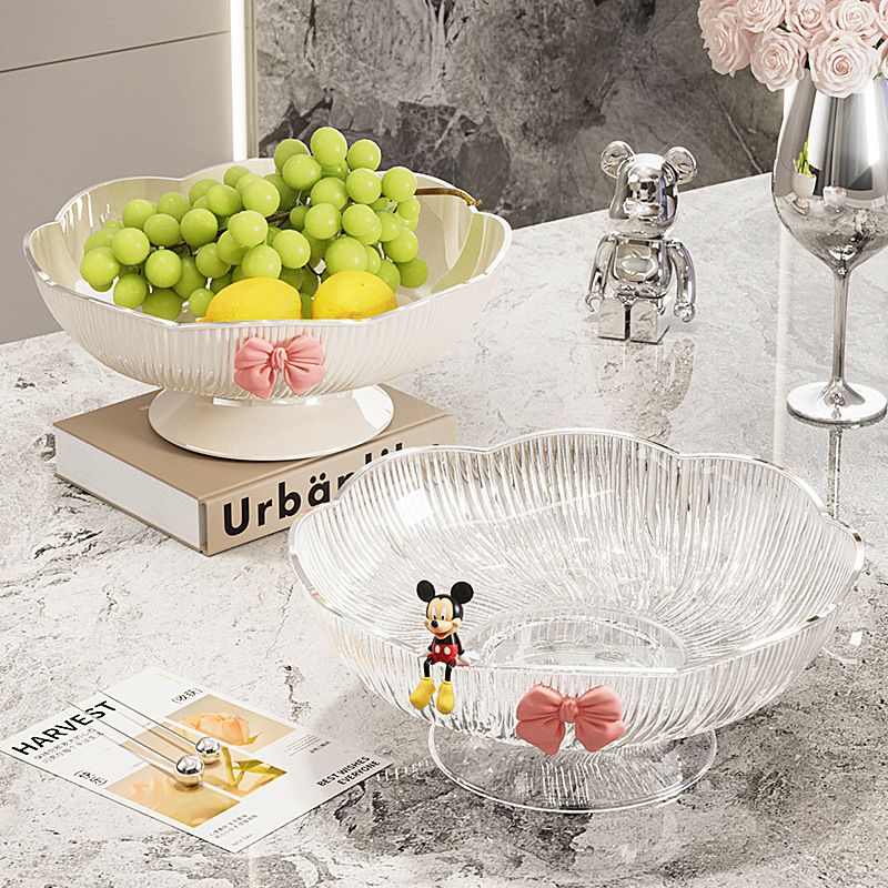 Light Luxury Floral Drainage Fruit Bowl, Petal-Shaped Pedestal Serving Tray, Large Capacity Snack & Home Décor(grey)