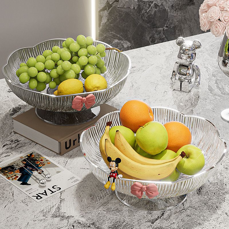 Light Luxury Floral Drainage Fruit Bowl, Petal-Shaped Pedestal Serving Tray, Large Capacity Snack & Home Décor(grey)