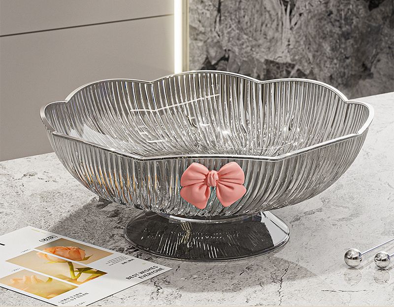 Light Luxury Floral Drainage Fruit Bowl, Petal-Shaped Pedestal Serving Tray, Large Capacity Snack & Home Décor(grey)