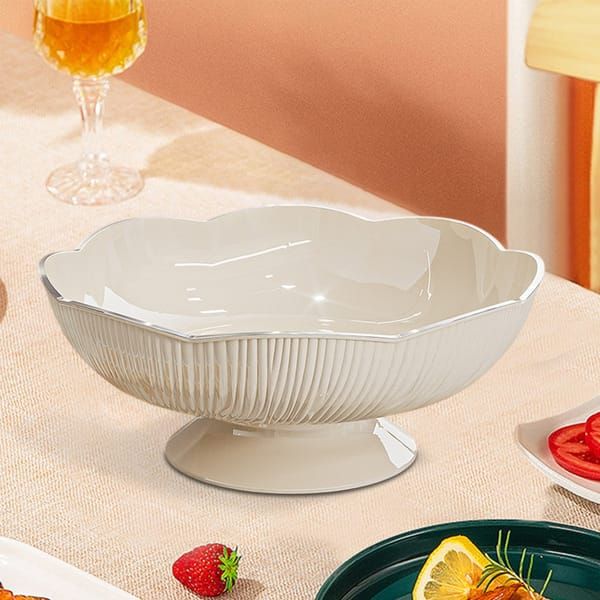 Light Luxury Floral Drainage Fruit Bowl, Petal-Shaped Pedestal Serving Tray, Large Capacity Snack & Home Décor(grey)