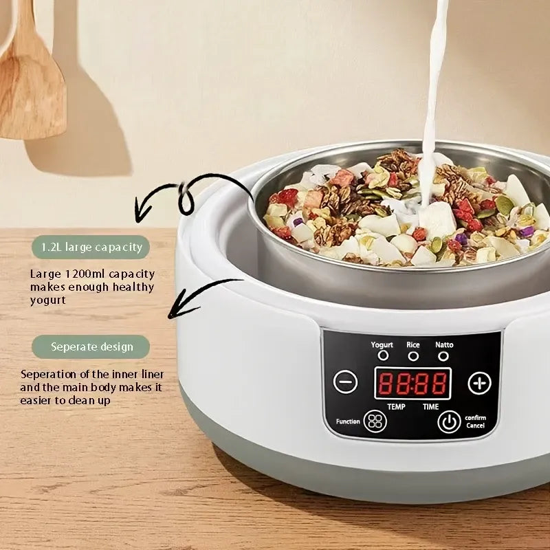 Multifunctional Yogurt Machine Intelligent Constant Temperature Fermentation Food Grade Stainless Steel Space Saving Kitchen(1.2L mechanical version +304 steel liner)